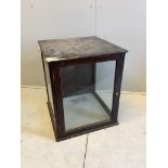 A late Victorian table top shop display cabinet, no key, width 54cm, depth 54cm, height 64cm