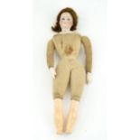 A late 19th century French biscuit head doll, possibly Simon & Halbig, with cloth body, bisque