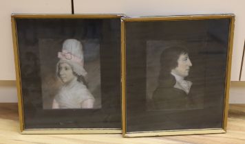 Regency School, pair of pastels, Portraits of John and Betty Hunt, (Nee Hall), each with ink