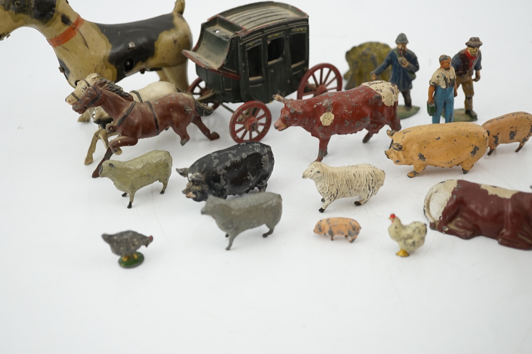 A collection of Britains, etc. lead farm animals and accessories, including the farmer, farmer’s - Bild 12 aus 18