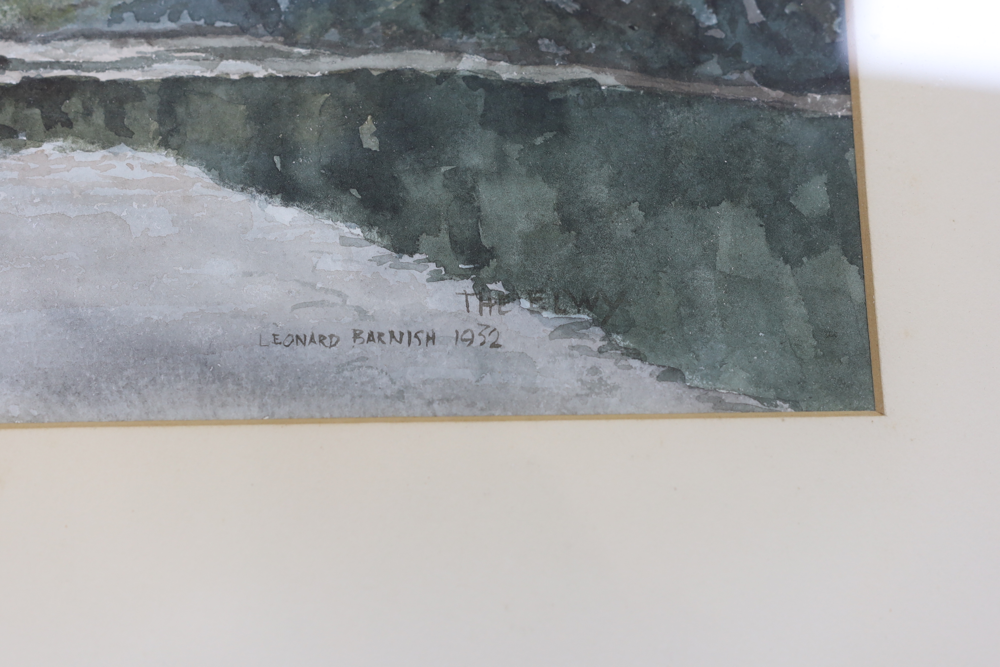 Leonard Barnish (1884-1975), watercolour, Mountainous River landscape, signed and dated 1952, 27 x - Image 3 of 3