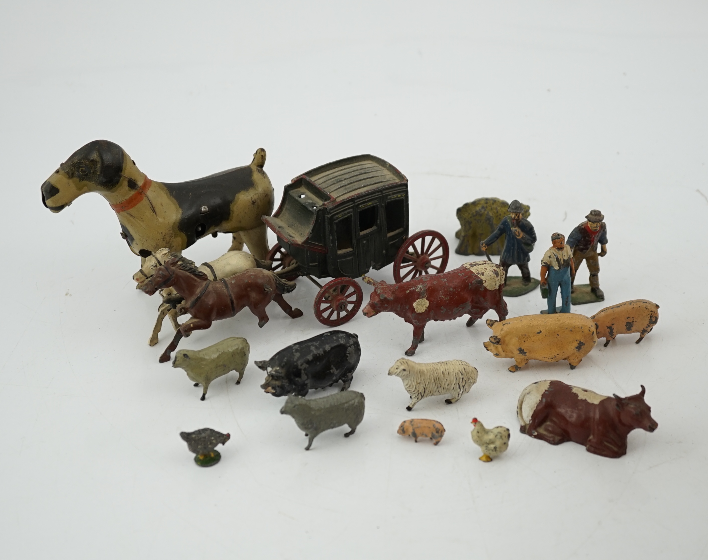 A collection of Britains, etc. lead farm animals and accessories, including the farmer, farmer’s - Bild 10 aus 18