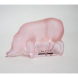 A modern Lalique pink glass pig, signed, 9cm wide