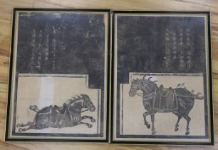 Chinese School, pair of charcoal rubbings, Taizong horses, 62 x 45cm