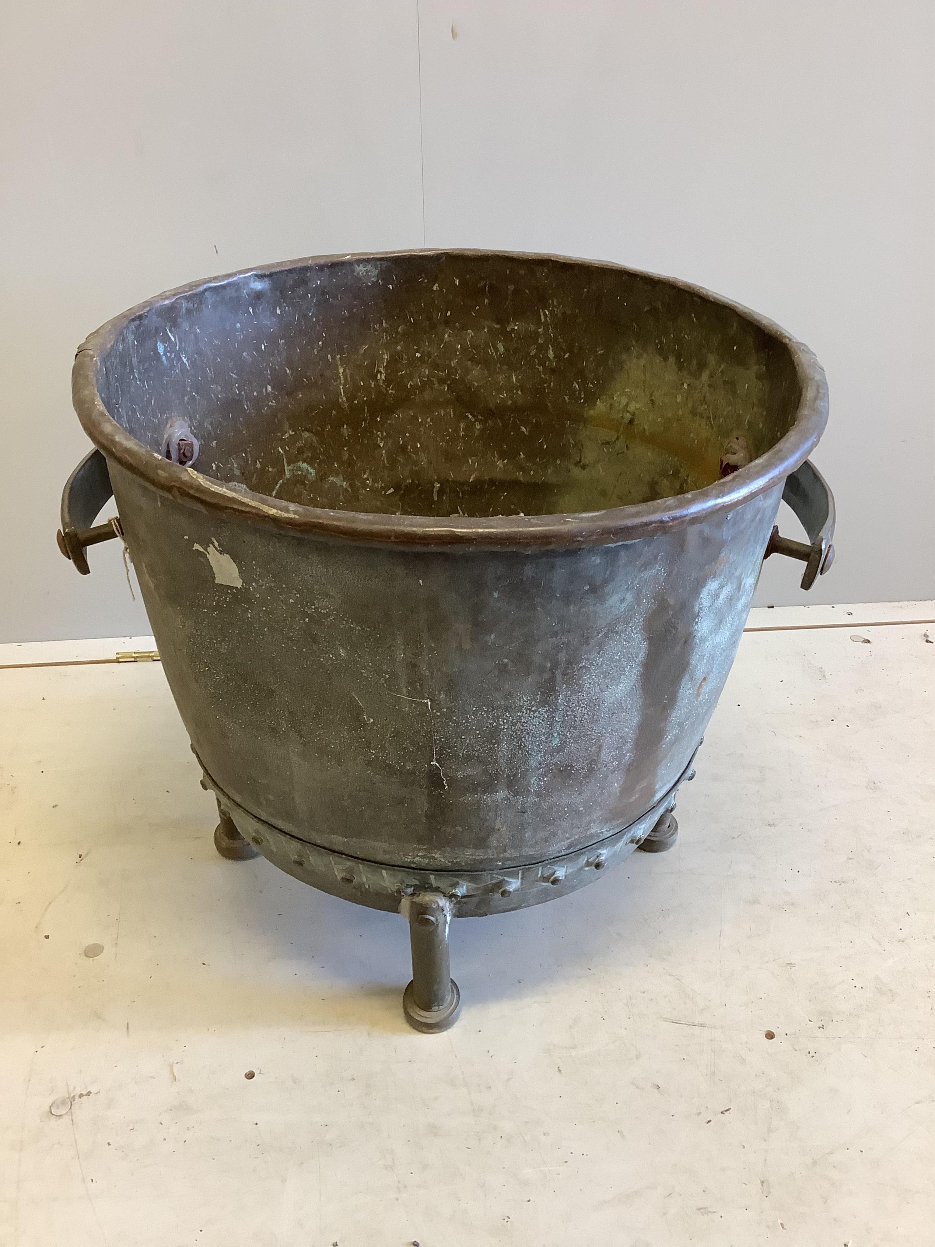 A Victorian circular copper copper on stand, diameter 56cm, height 52cm