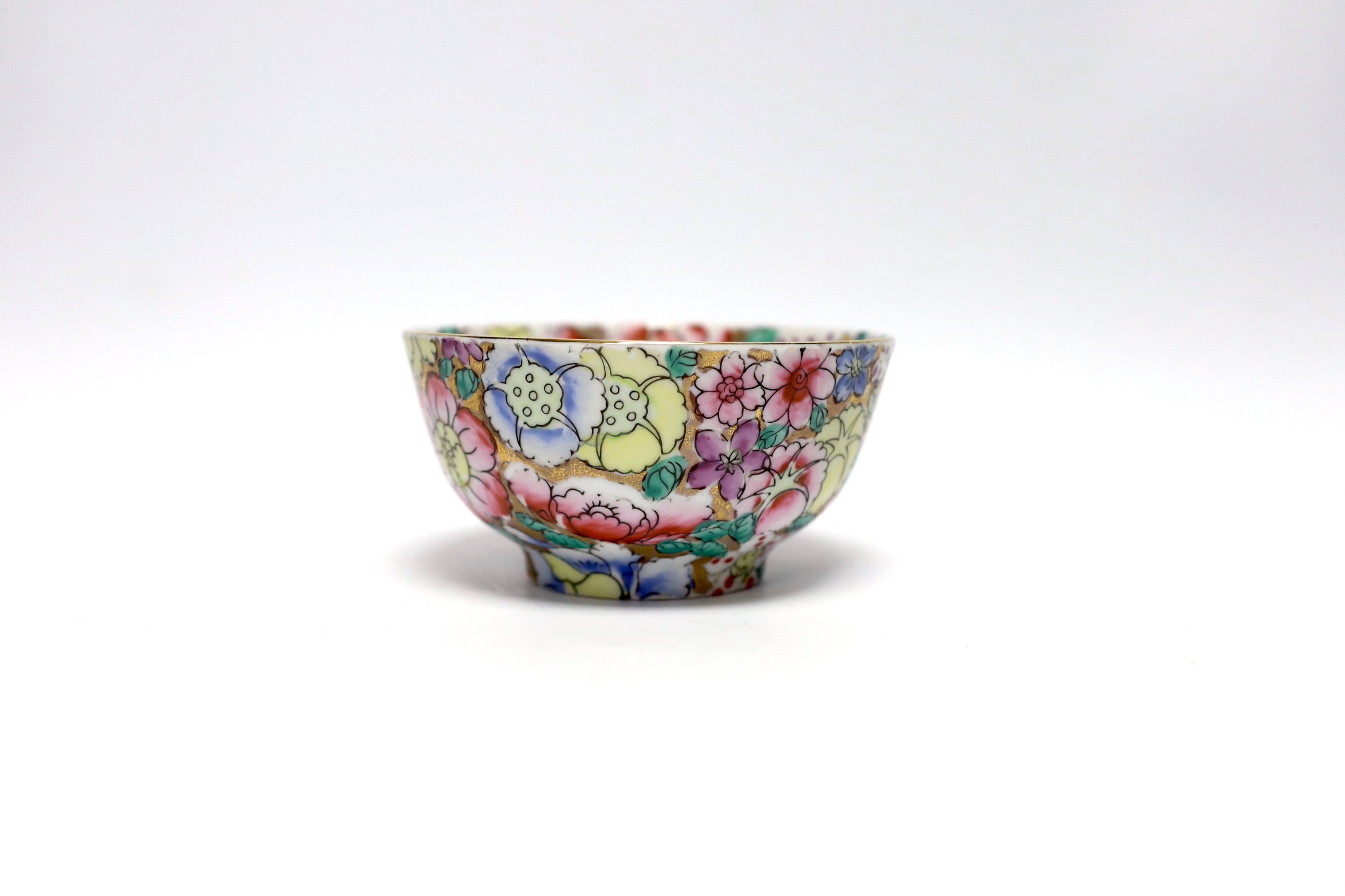 A small circular Chinese porcelain bowl having polychrome 'millefiore' and gilt decoration, diameter - Image 2 of 4