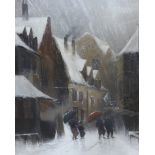 Van Heinz (Dutch, 19th/20th. C), oil on canvas, Winter street scene with figures, signed, 69 x 55cm