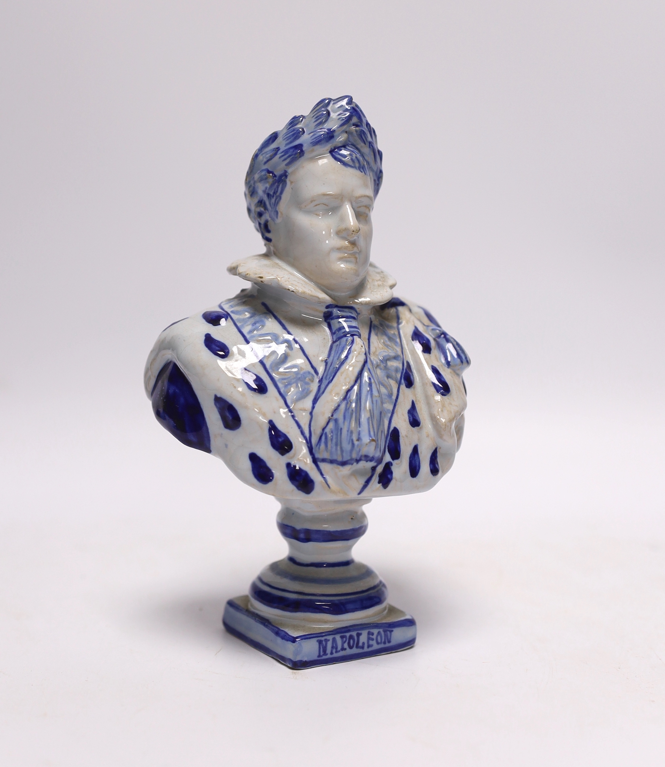 A 19th century faience Napoleon bust, 18cm