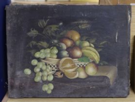 Manner of Oliver Clare (1852-1927), pair of oils on canvas, Still lifes of fruit, 35 x 45cm,