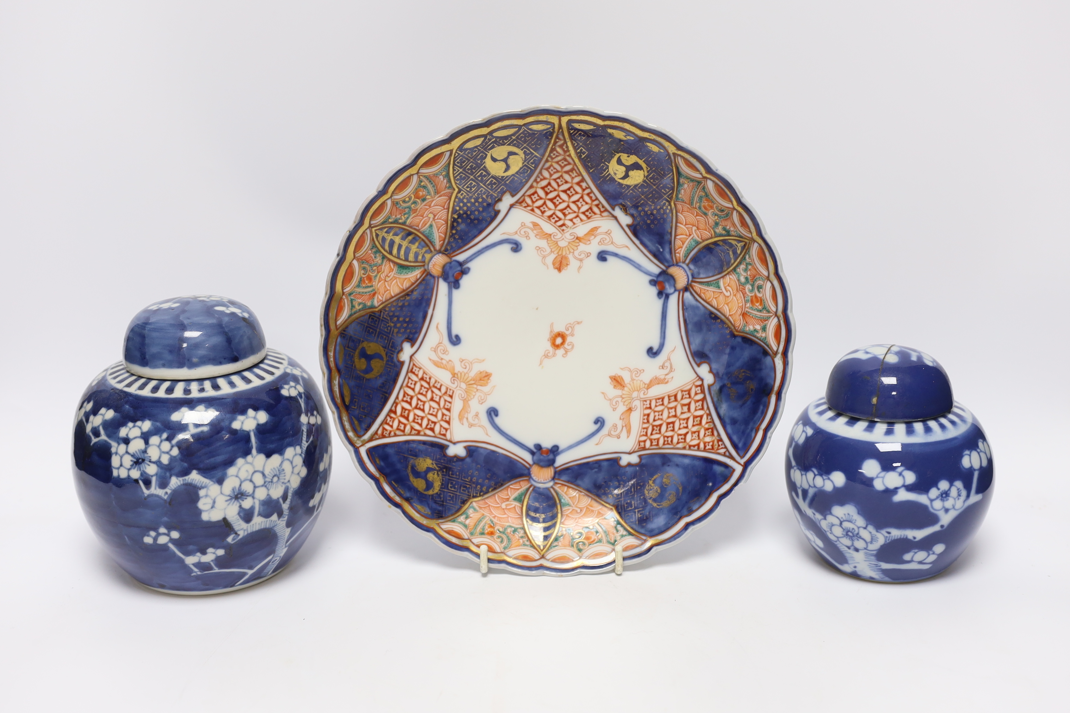 An early 20th century Chinese blue and white vase and cover, pair of 19th century Chinese famille - Image 6 of 7