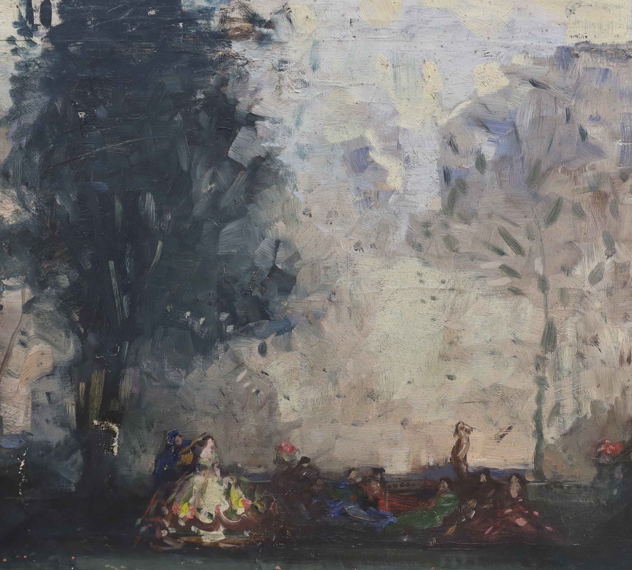 William George Robb (1872-1940), oil on canvas, Figures in parkland, 45 x 50cm, unframed - Image 8 of 9