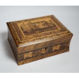 A 19th century Tunbridge ware box, view of Hever Castle, 21cm wide