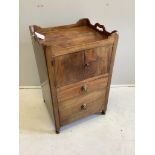 A Georgian mahogany tray top commode now converted with drawer and cupboard, width 50cm, depth 45cm,