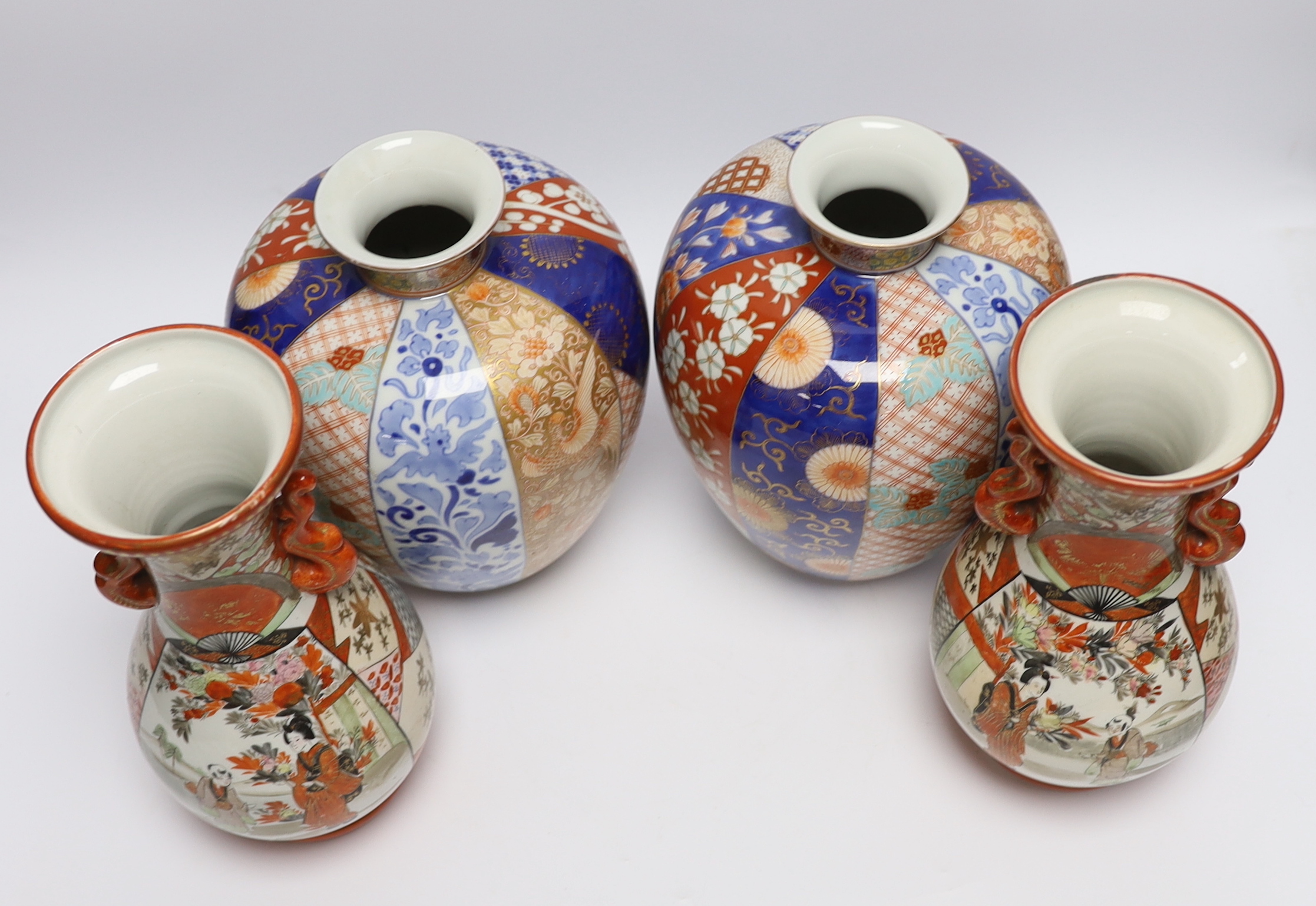 A pair of Japanese Imari vases, by Fukagawa and a pair of Kutani vases, Meiji period, tallest 25cm - Image 5 of 7