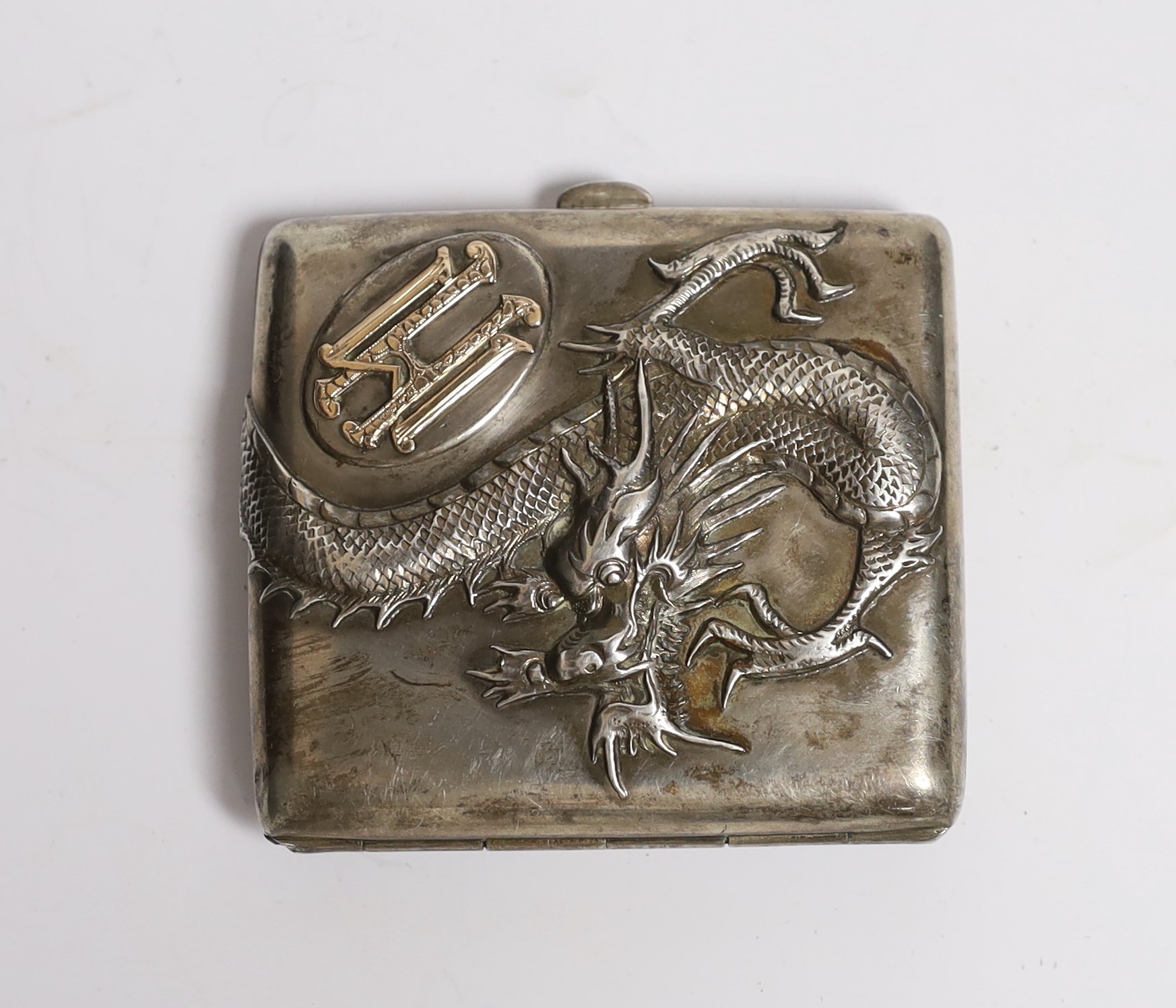 A late 19th/early 20th century Chinese Export white metal cigarette case, by Tuck Chang?, with