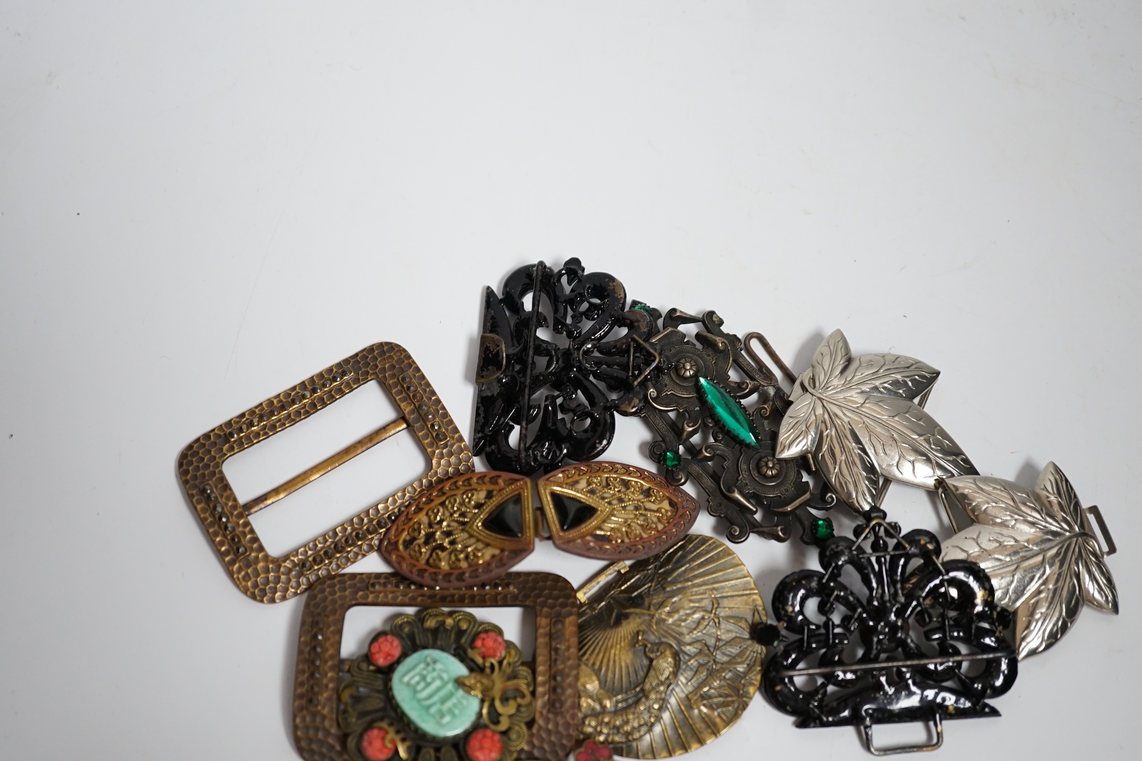 A collection of 20th century and later buckles including jet, Art Deco paste, Japanese Satsuma and - Image 3 of 4