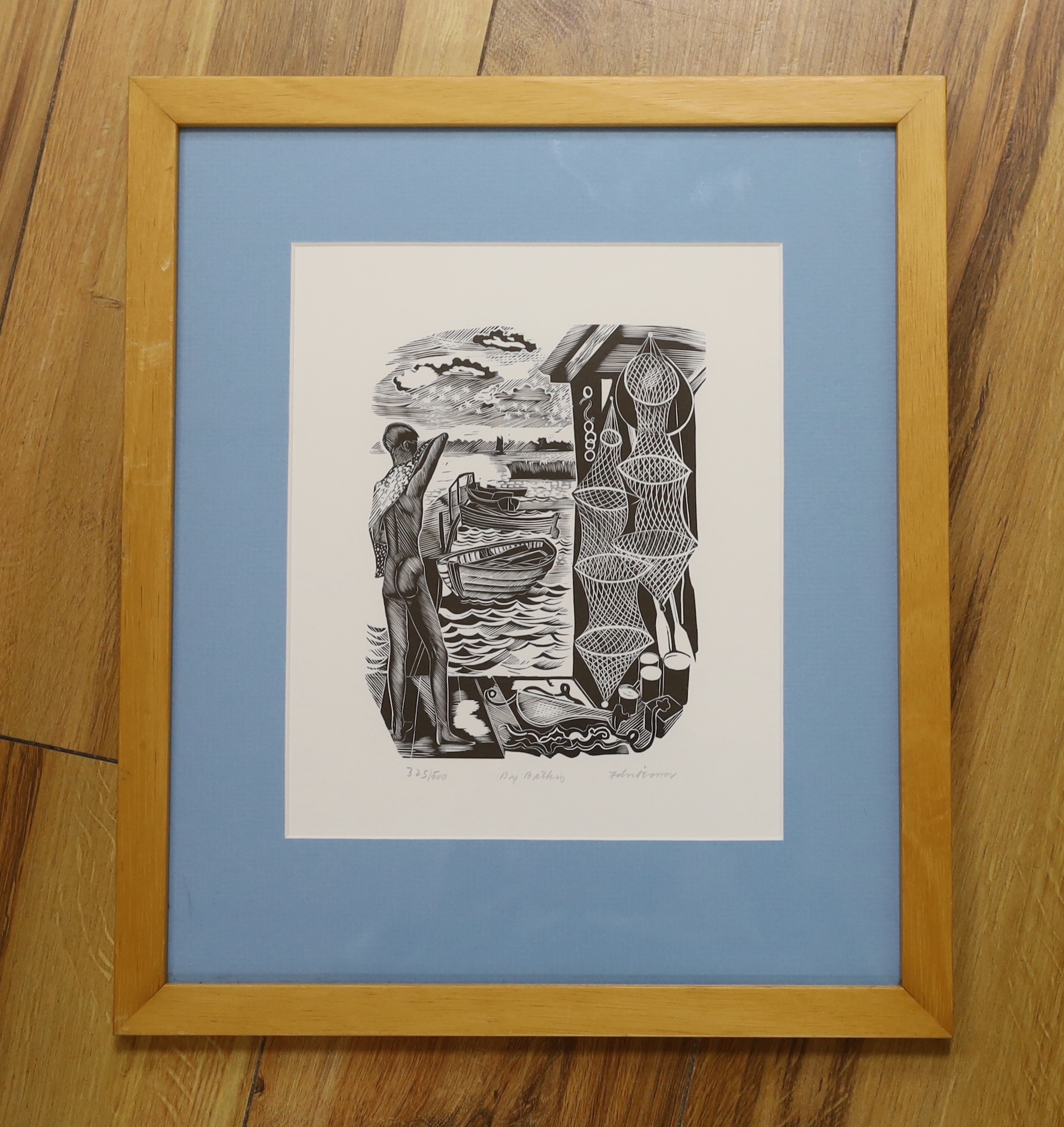 John O'Connor (1913-2004), wood engraving, Boy bathing, signed in pencil, limited edition 325/500, - Image 2 of 3