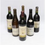 Six bottles of red wine - two bottles of Chateau Tour Bellegrave 2003, a bottle of Baron De Ley