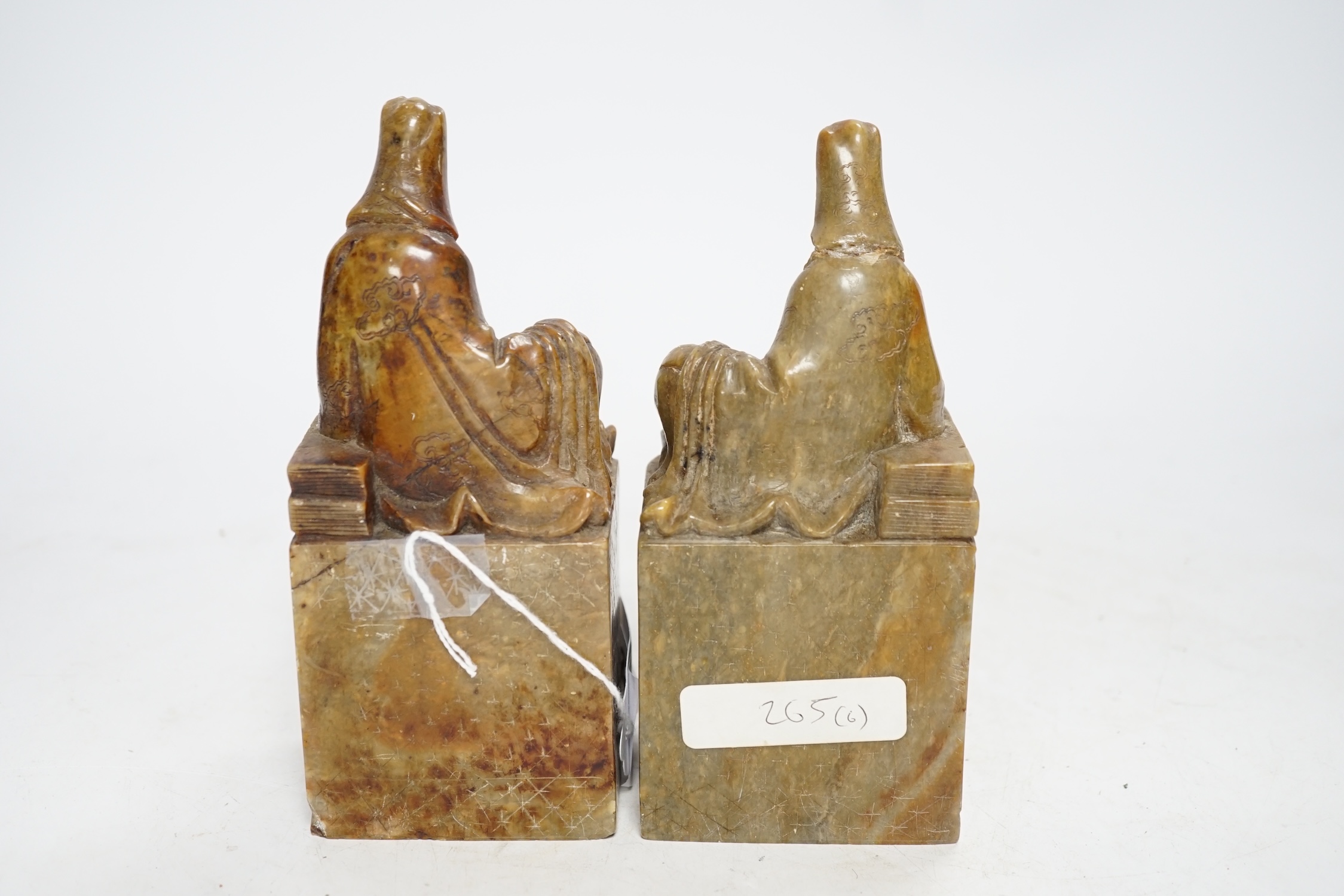A pair of large Chinese soapstone ‘Guanyin’ seals, 16.5cm high - Image 4 of 4