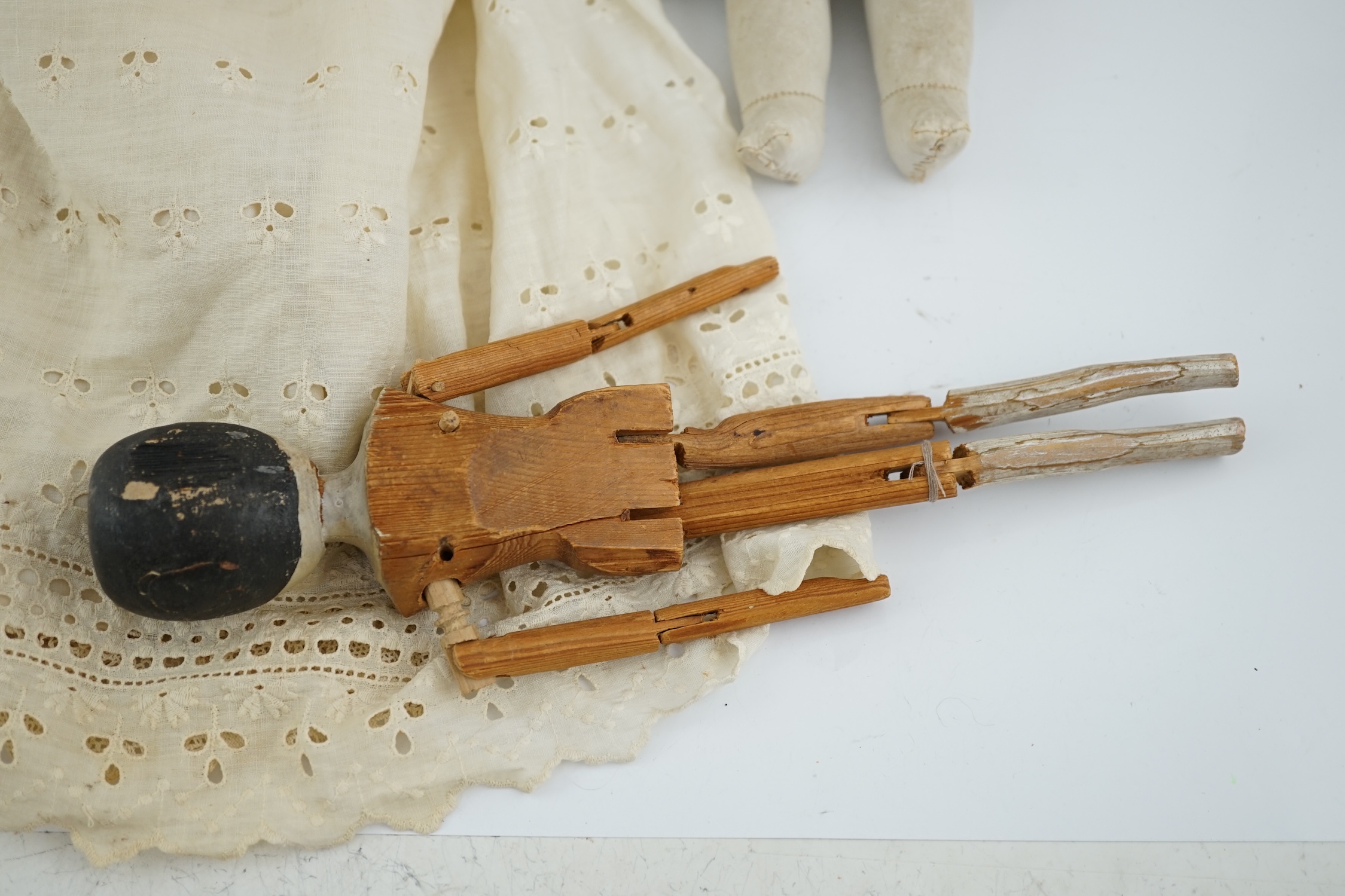 An AM390, 46cm, a Heubach shoulder plate, 34cm, together with wooden doll, 30cm - Image 10 of 14