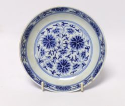 A Chinese blue and white lotus saucer dish, Guangxu mark and of the period (1875-1908), 15.5cm