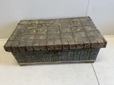 An Indian iron bound hardwood trunk, width 128cm, depth 73cm, height 48cm