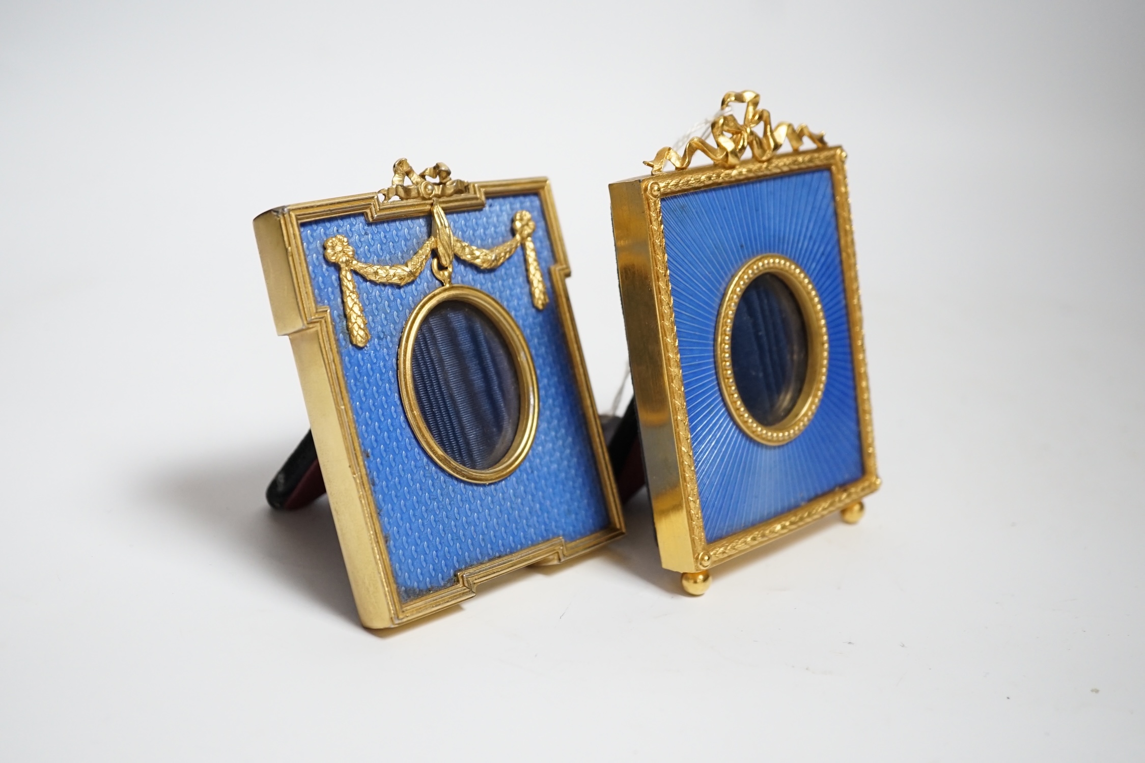 Two gilt metal and enamel miniature frames with fitted cases, largest 11cm high - Image 2 of 3