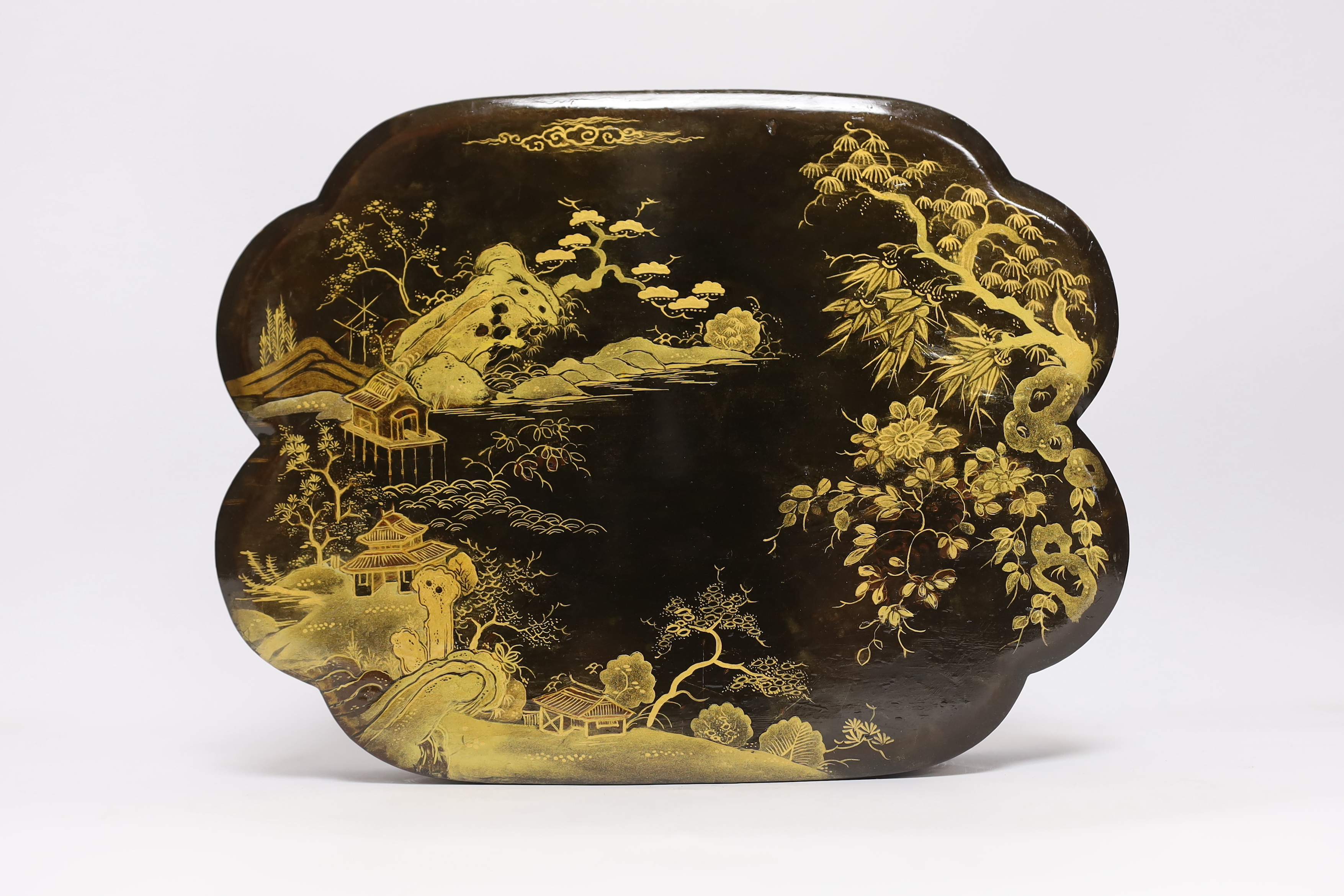 An early 20th century Japanese gilt lacquer box containing nine similar boxes, 28cm - Image 2 of 3