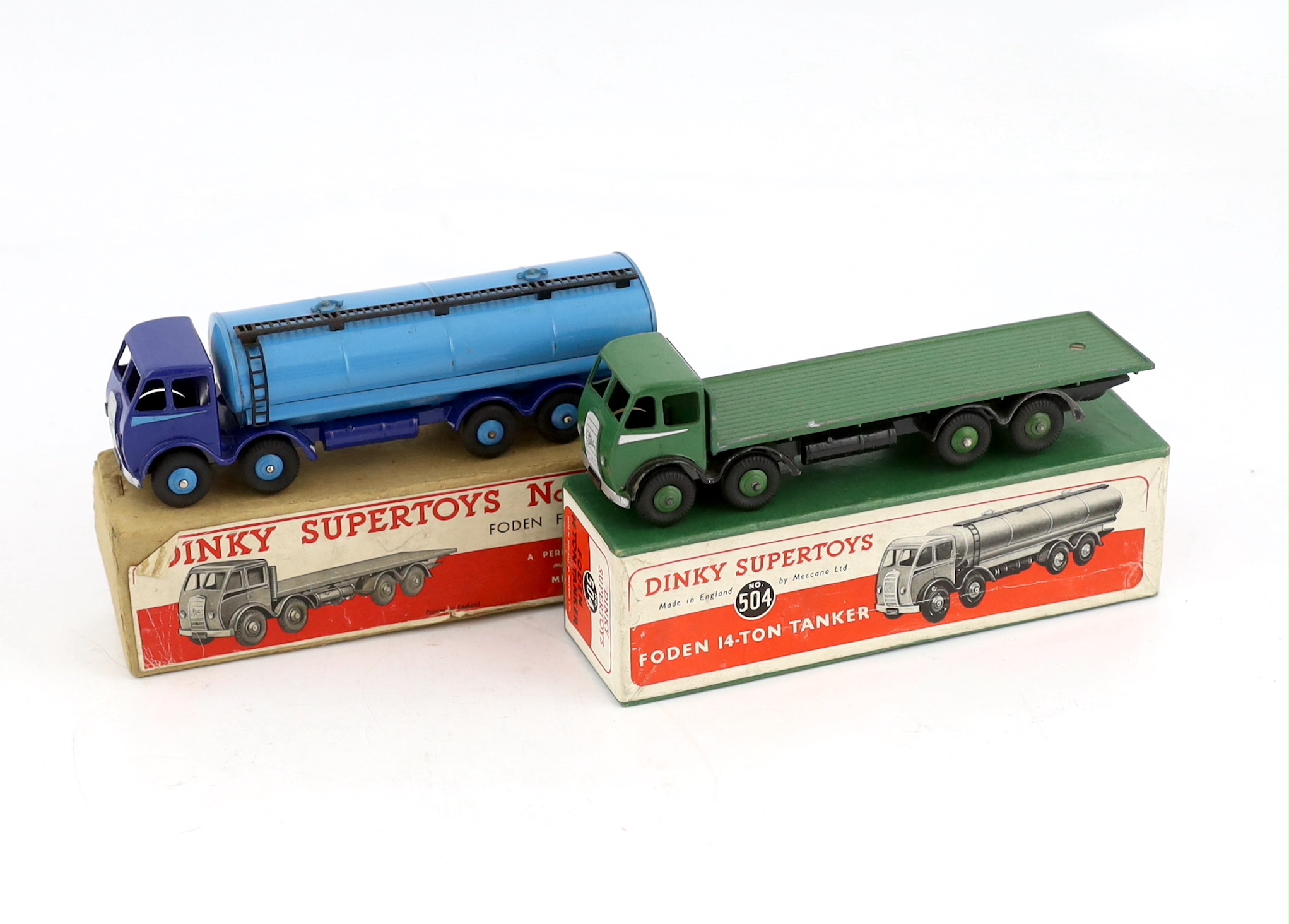 Two boxed Dinky Supertoys first type Fodens; a 14-ton tanker (504), with dark blue cab and - Image 3 of 4