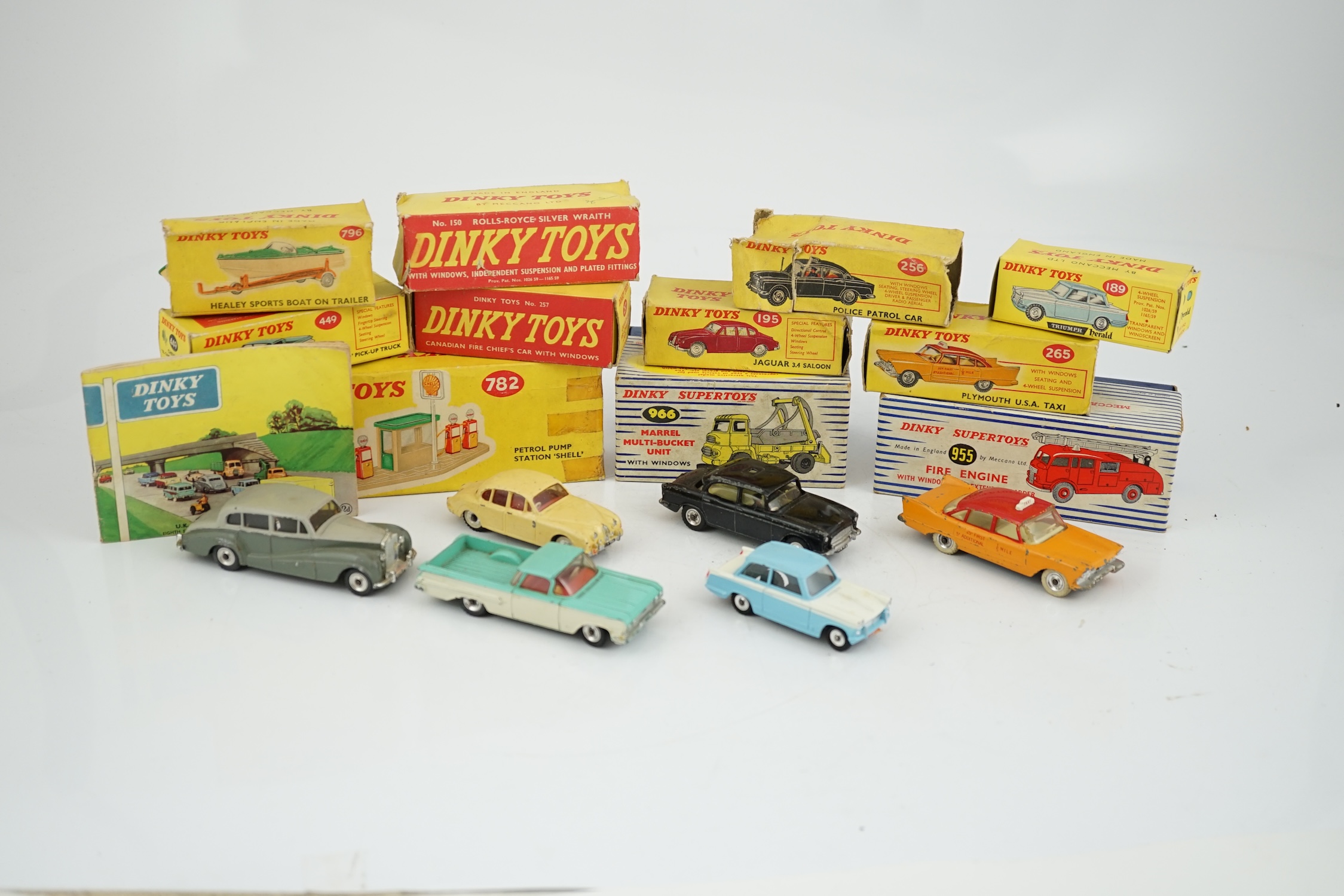 Eleven boxed Dinky Toys; a Triumph Herald (189), a Plymouth U.S.A. Taxi (265), a Chevrolet ‘El - Image 2 of 8