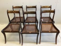 A set of six Regency rosewood and simulated rosewood dining chairs, the top rails inlaid with cut