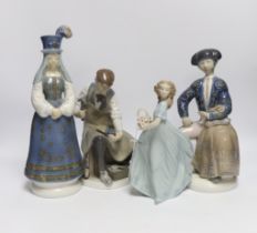 Four Lladro figures: a matador, two women and a cobbler, tallest 33cm