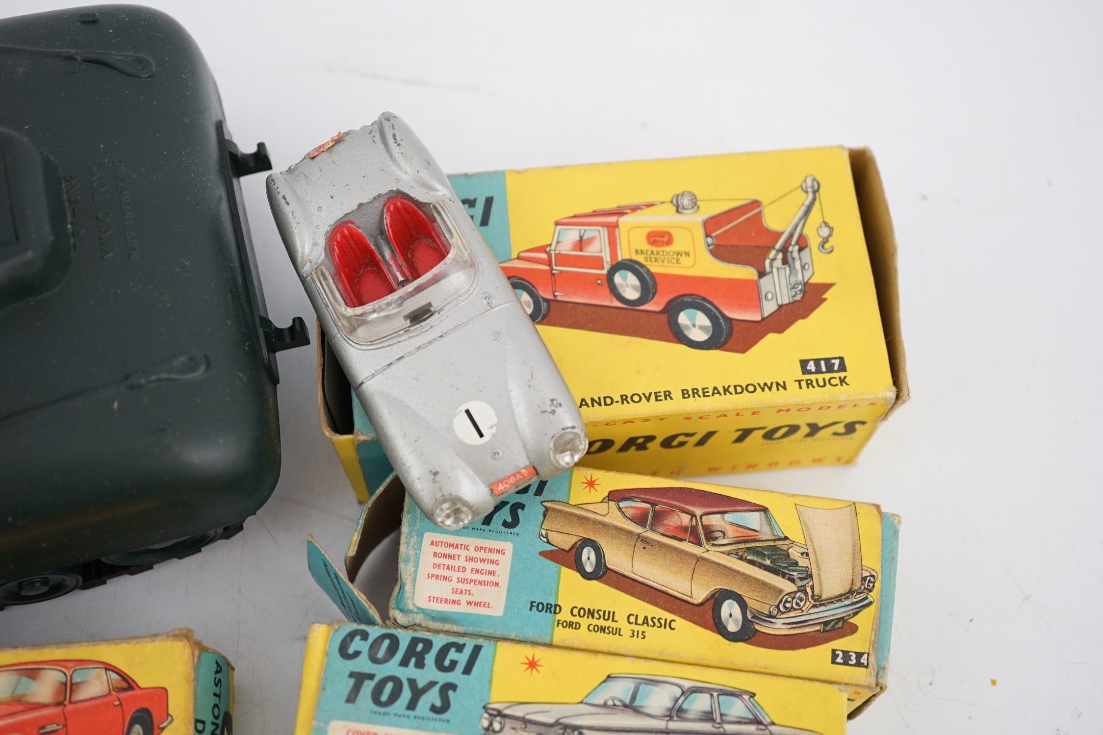 Seven boxed Corgi Toys and a Tri-ang M116 Sherman Tank, Corgi including; a Karrier Bantam Lucozade - Image 4 of 4