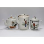 Cultural Revolution porcelain – two teapots and a pot and cover, tallest 17cm