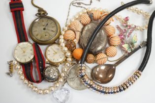 A quantity of assorted costume jewellery and other items including wrist watches, pocket watches and