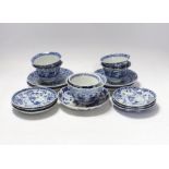 Two pairs of 19th century Chinese blue and white teabowls and saucers, a set of six other blue and