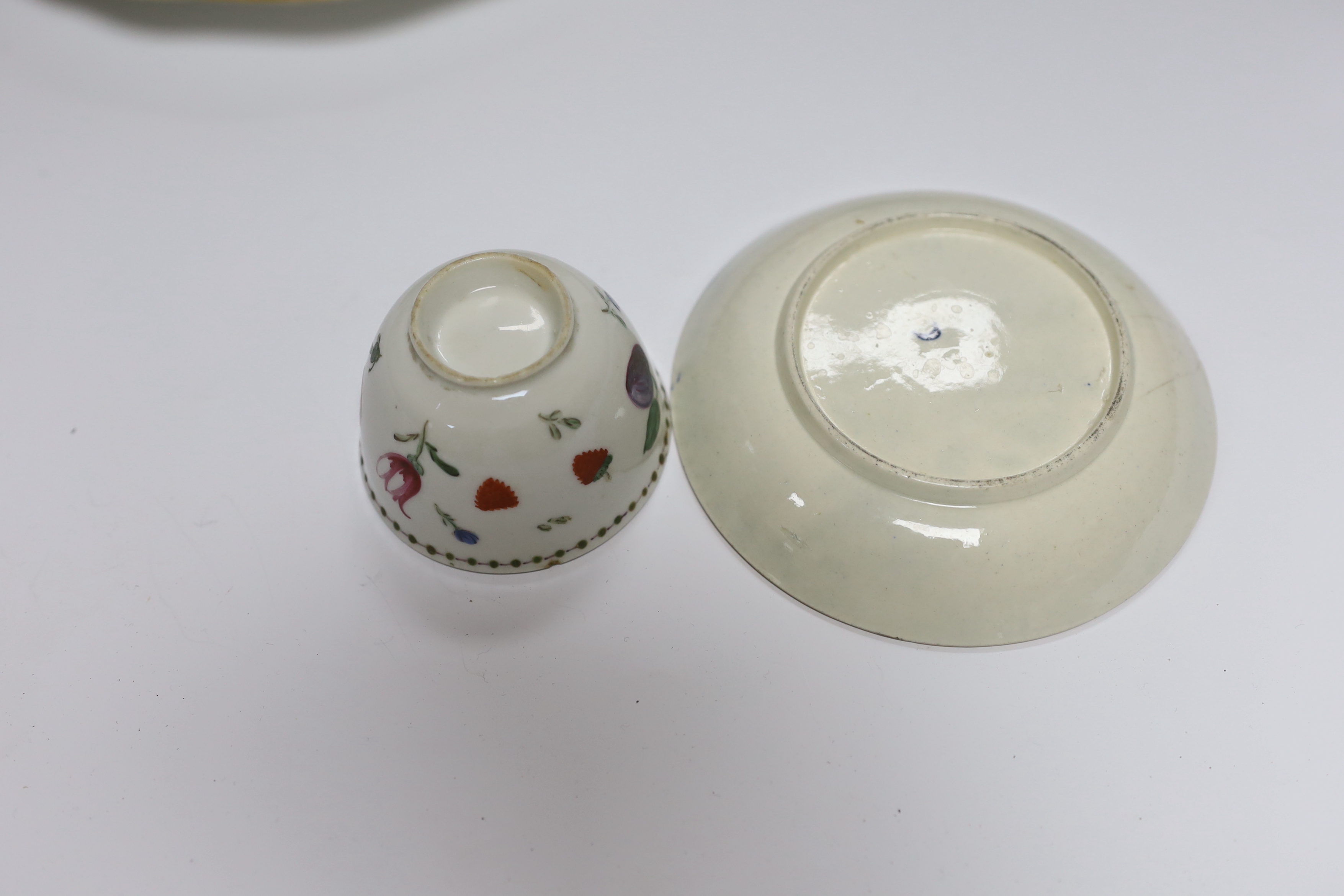 A pair of Samson Worcester style scale blue dishes, a Worcester fruit painted tea bowl and saucer, - Image 6 of 6