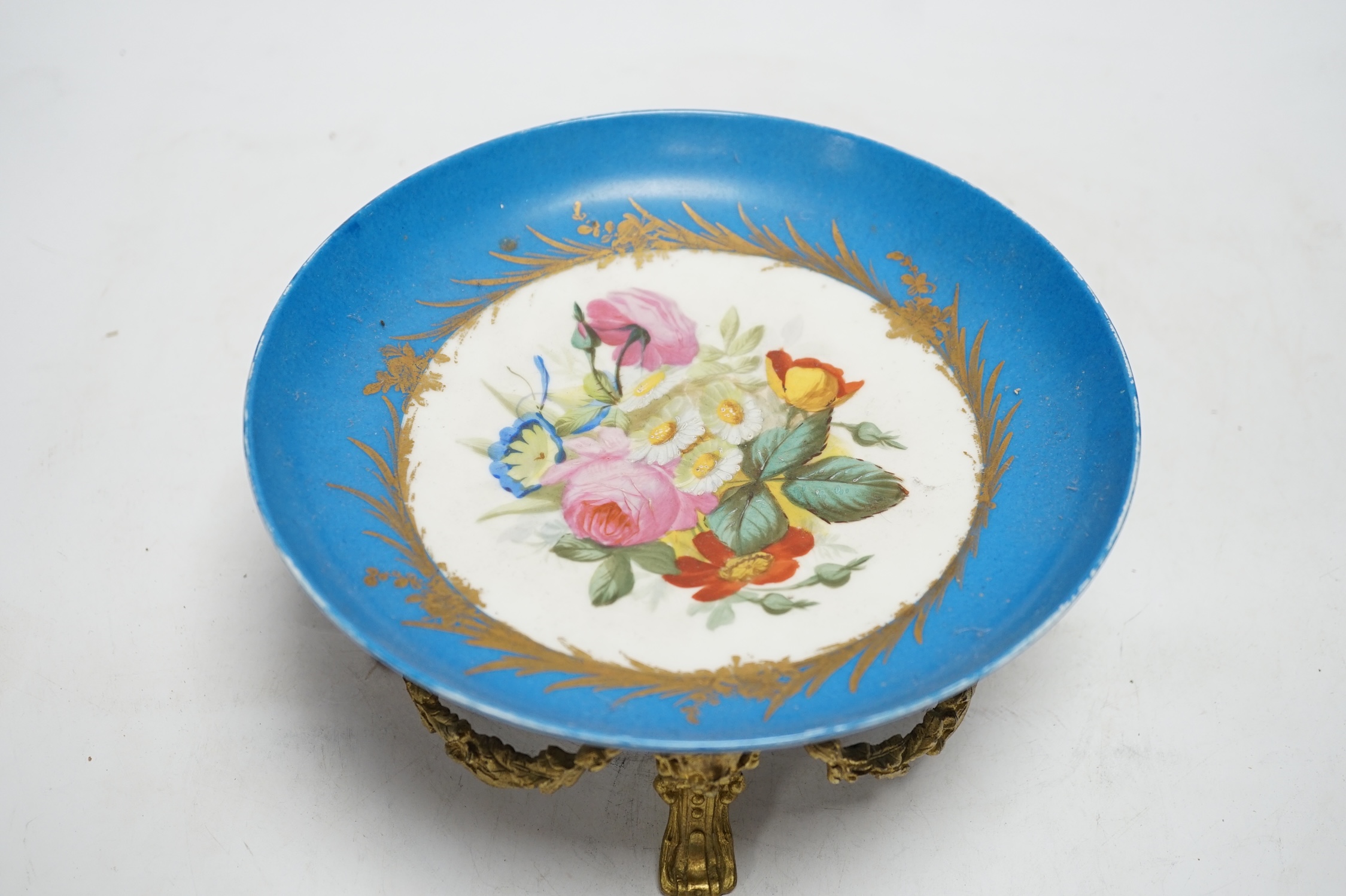 A Sevres style dish with ormolu mounted foot, 22cm diameter - Image 2 of 3