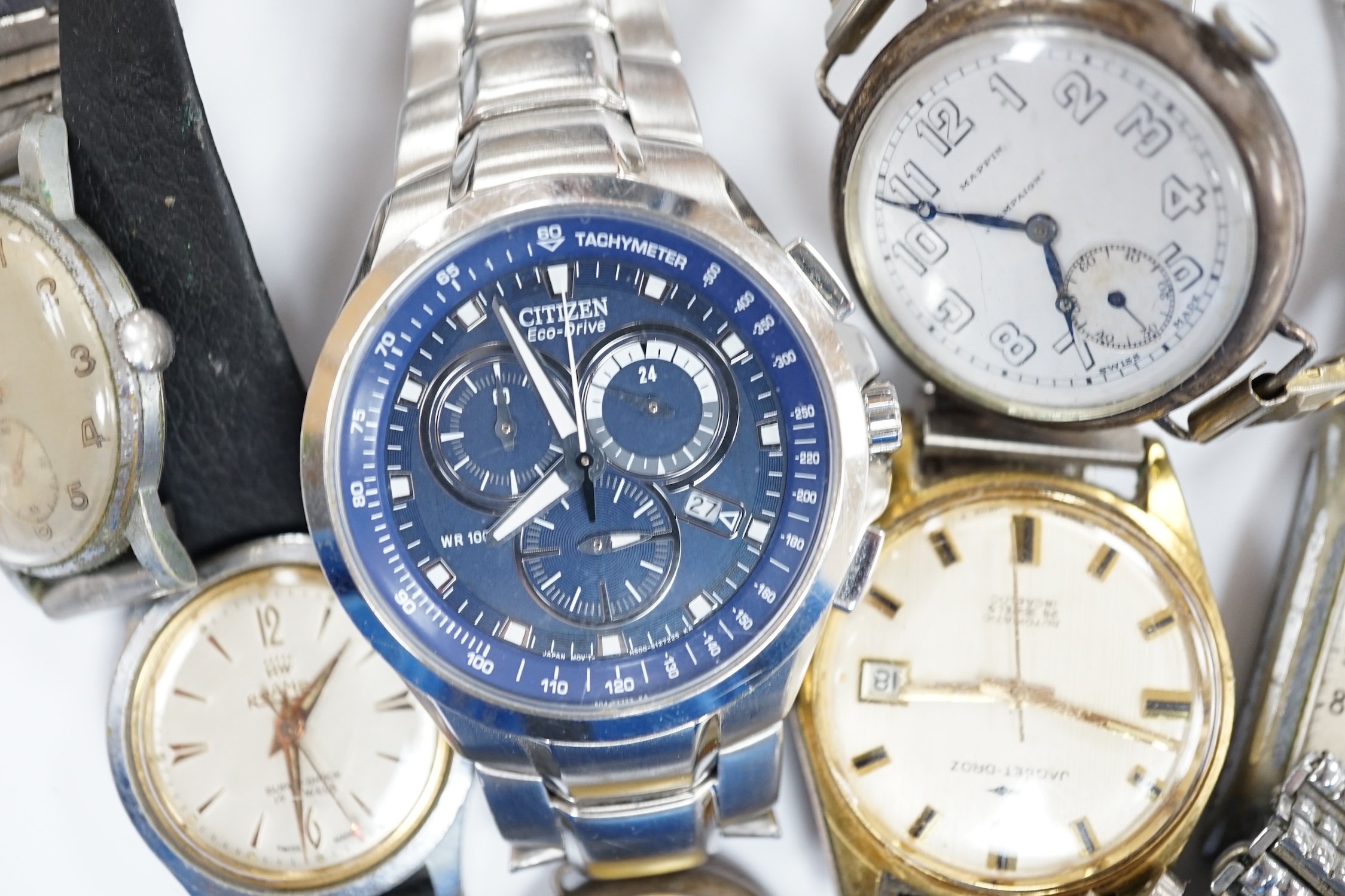 A group of assorted mainly steel wrist watches including three Cyma, a Roamer and modern Citizen - Image 4 of 6