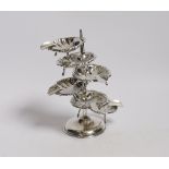 A Mexican 925 sterling ashtray stand, with six detachable shell shaped 925 sterling ashtrays,