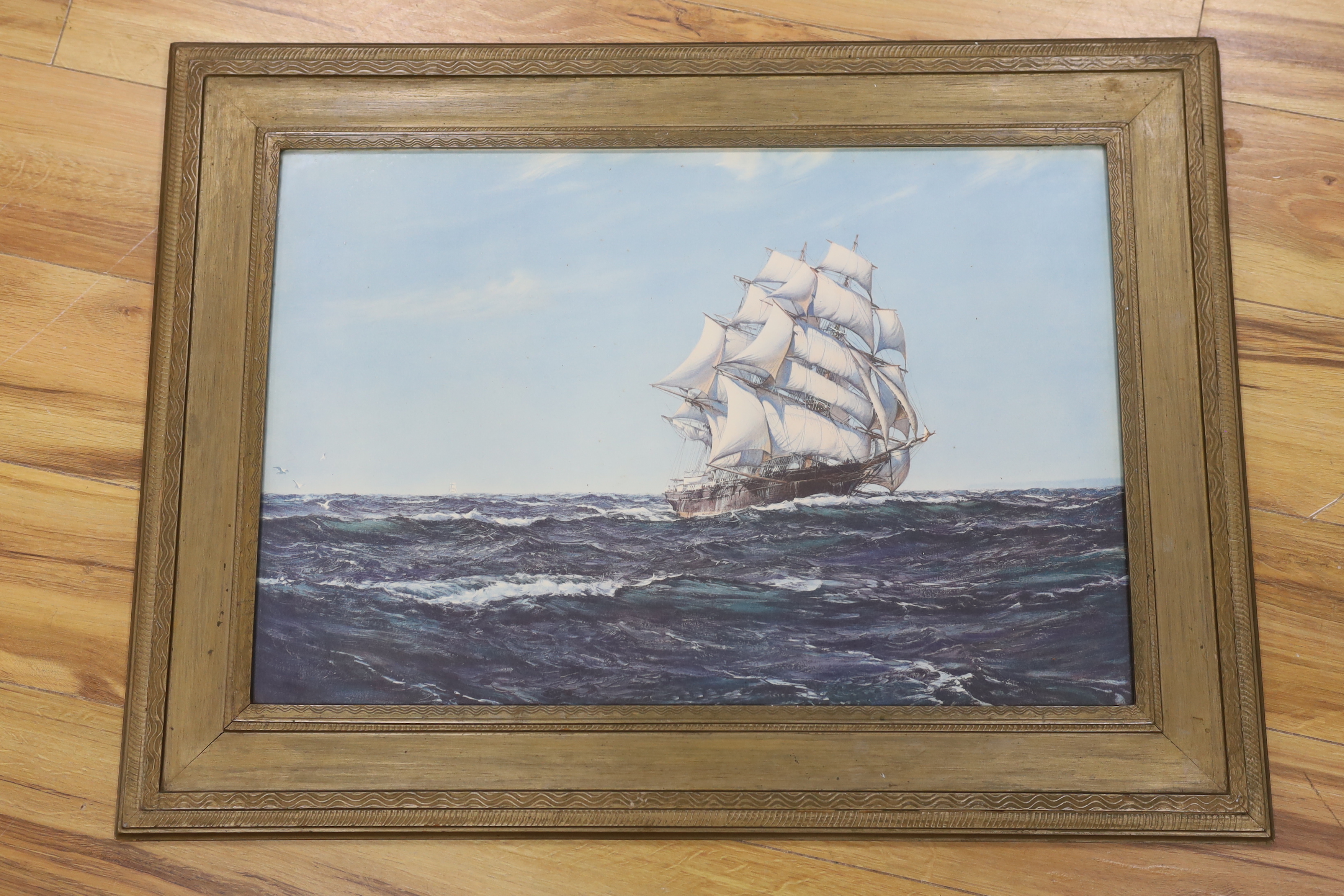 Montague Dawson (1895-1973), coloured print, ‘’Rolling Home’’, signed in pencil to label verso, 43 x - Bild 2 aus 3