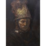 W Loschke, After Rembrandt (Dutch, 1606-1669), oil on board, ‘The man with the golden helmet’,