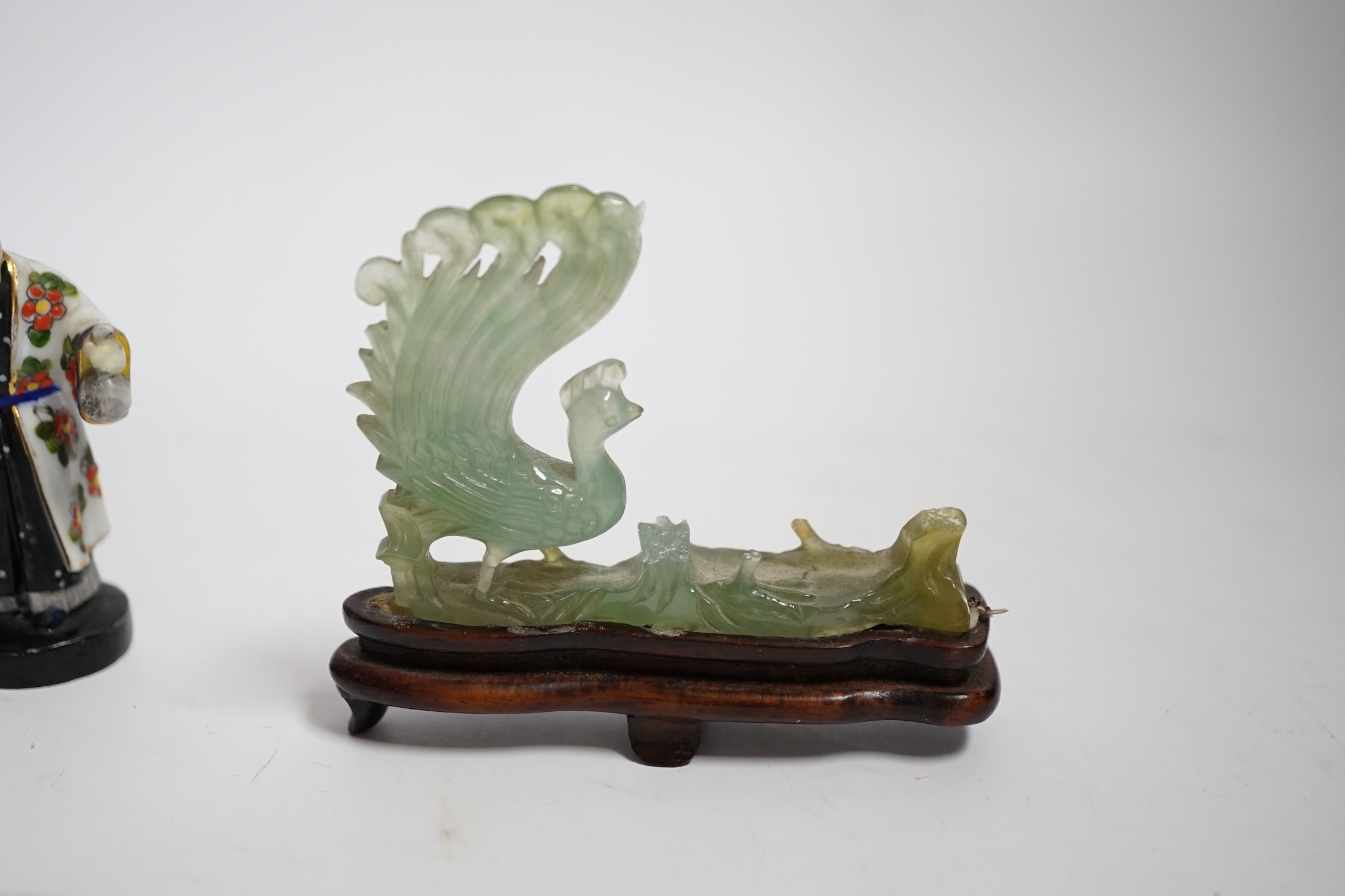 Four Chinese figures, including two jadeite examples, largest 7.5cm wide - Image 3 of 8