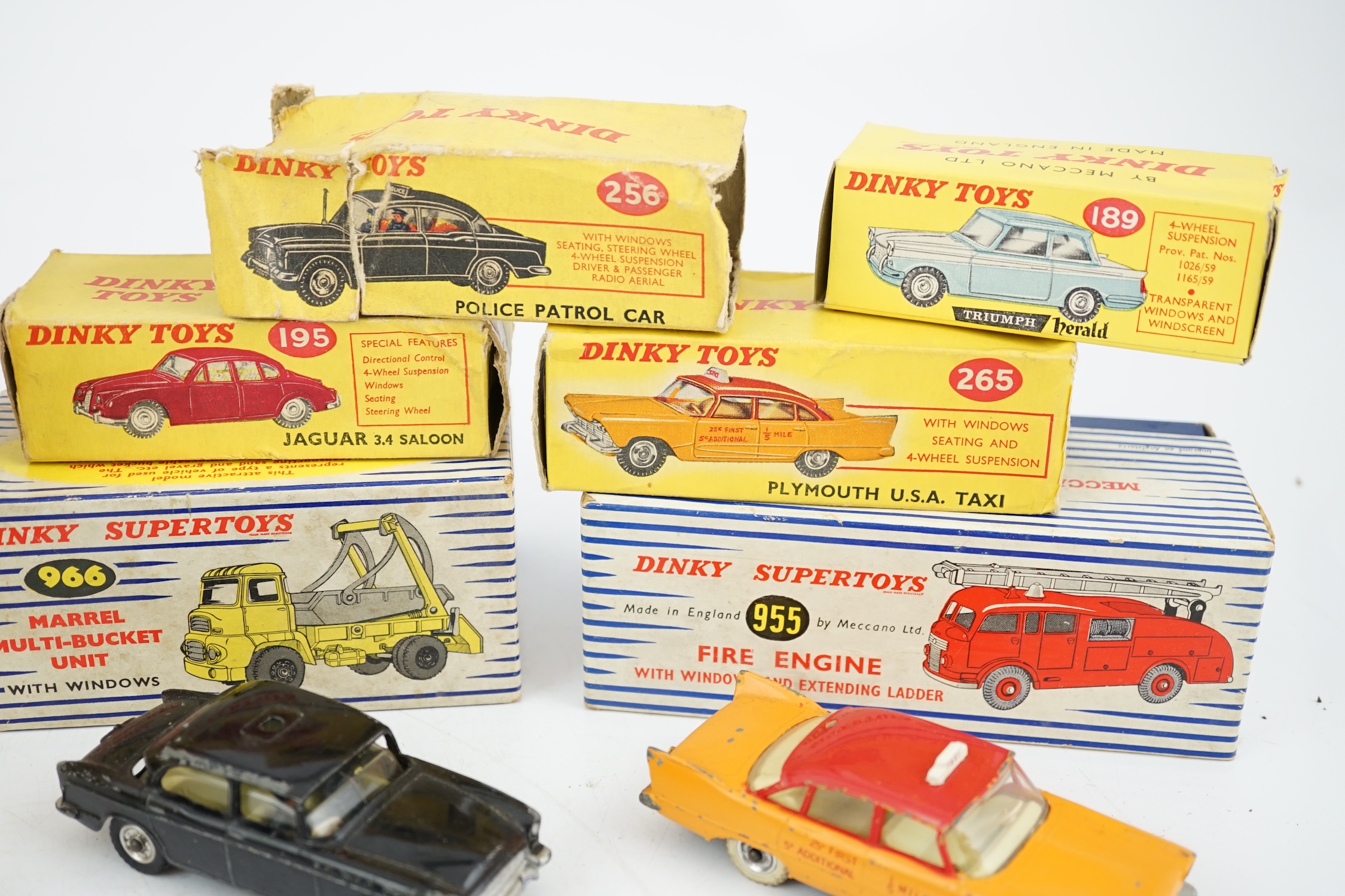 Eleven boxed Dinky Toys; a Triumph Herald (189), a Plymouth U.S.A. Taxi (265), a Chevrolet ‘El - Image 7 of 8