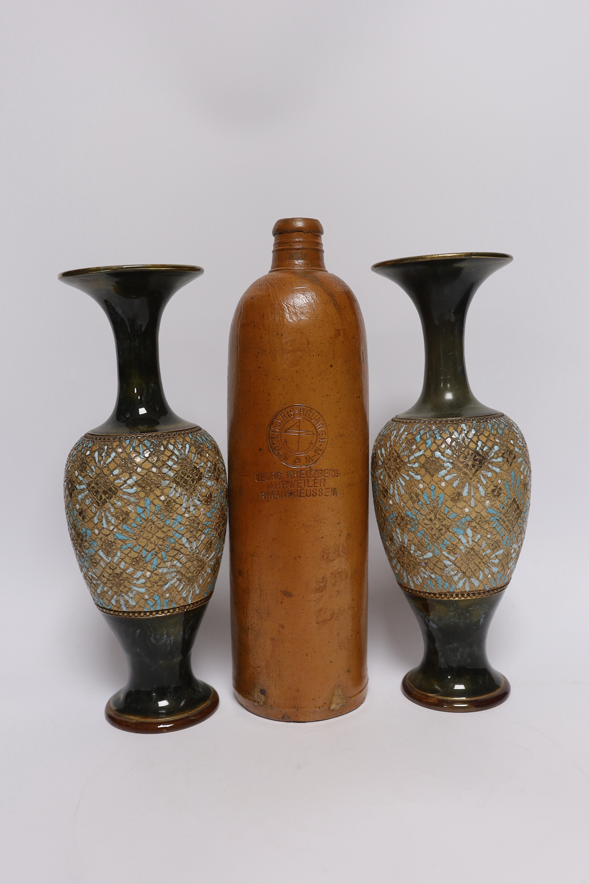 A pair of Doulton Lambeth vases, three jars, two with covers and a Georg Kreuzberg terracotta - Image 4 of 4