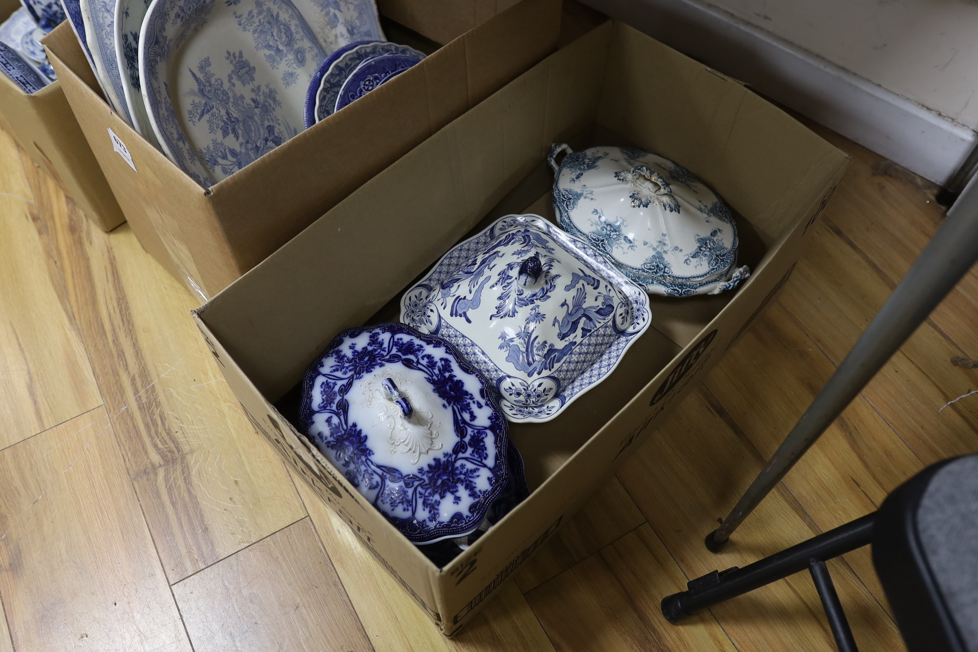 A collection of 19th / 20th century blue and white pottery including platters, tureens and jugs - Image 3 of 4