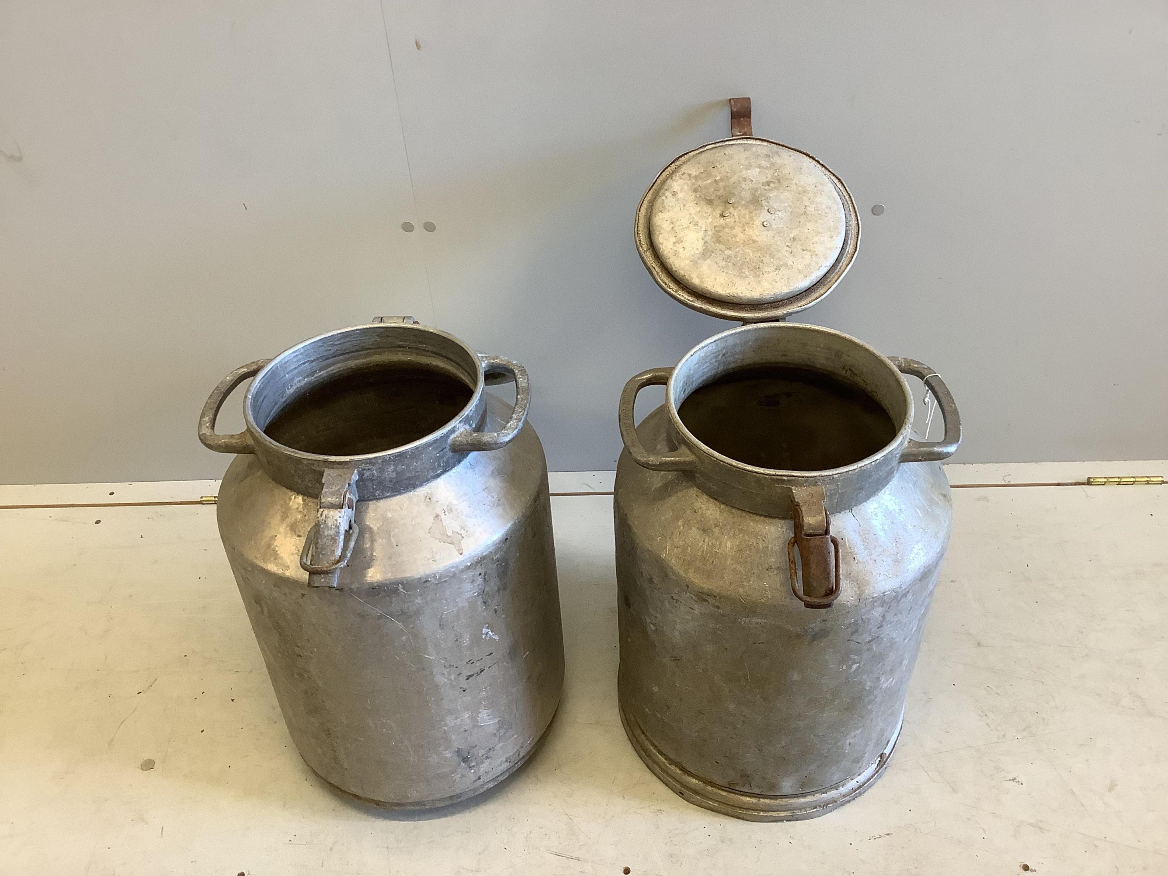 A pair of vintage galvanised milk churns, height 52cm - Image 2 of 2