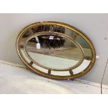 A Victorian Adam style oval giltwood and composition wall mirror with marginal plate, width 81cm,