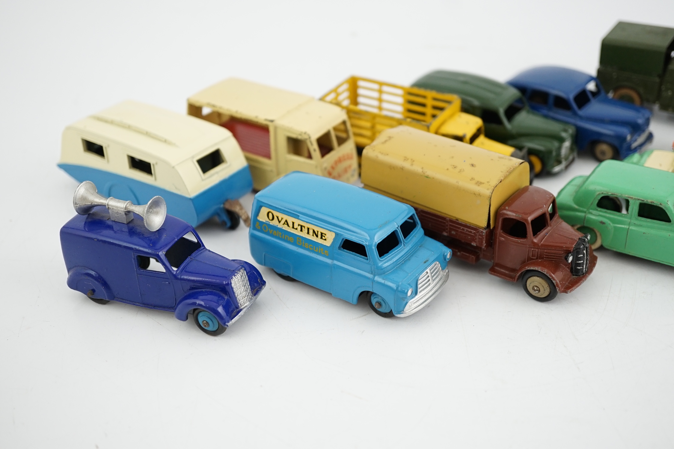 Twelve Dinky Toys, including; Austin van, Vanguard, Market Gardener’s wagon, Hillman Minx, MG - Image 3 of 6