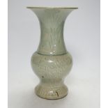 A Chinese celadon small yen-yen vase, probably Yuan dynasty, 23cm